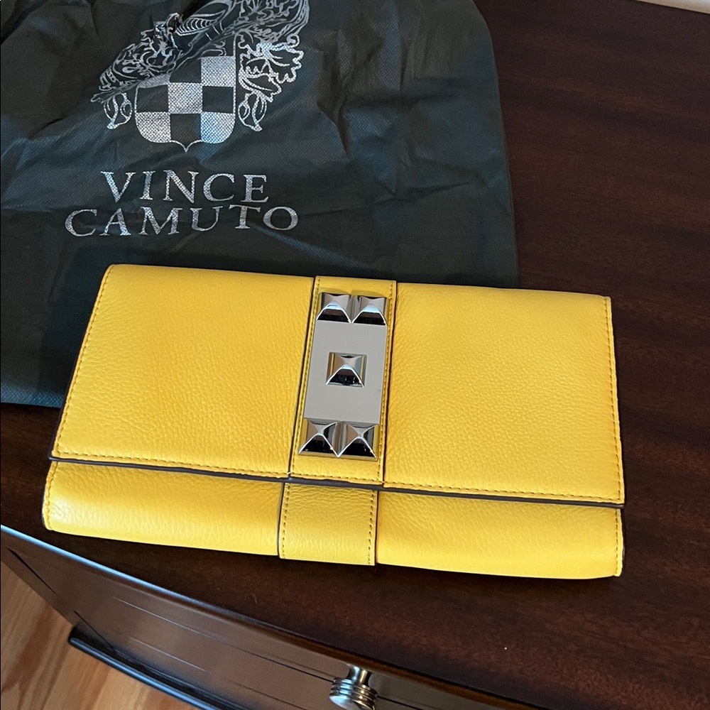 Vince Camuto Sunburst Yellow Clutch with Silver Accent